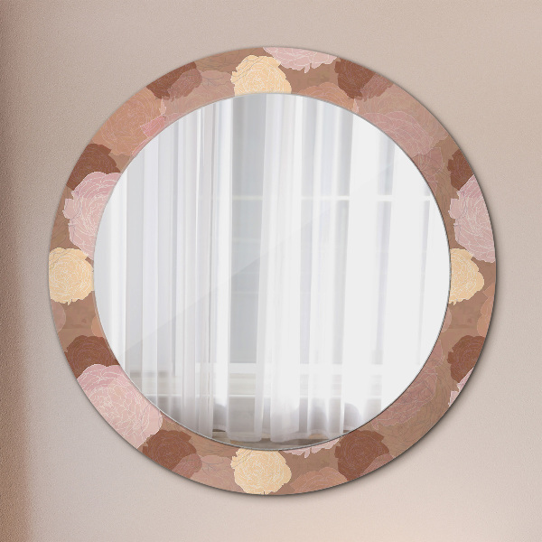 Miroir rond cadre avec impression Composition de roses