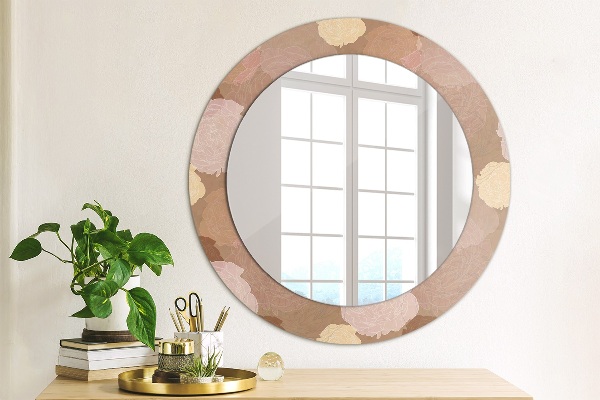 Miroir rond cadre avec impression Composition de roses