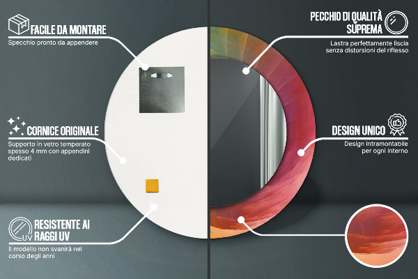 Miroir rond cadre avec impression Spirale hypnotique