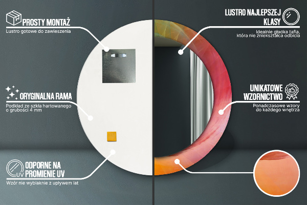 Miroir rond cadre avec impression Spirale hypnotique