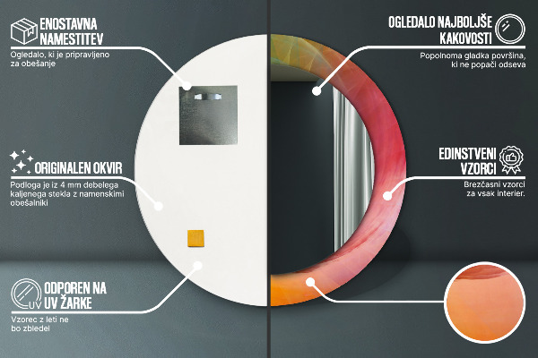 Miroir rond cadre avec impression Spirale hypnotique