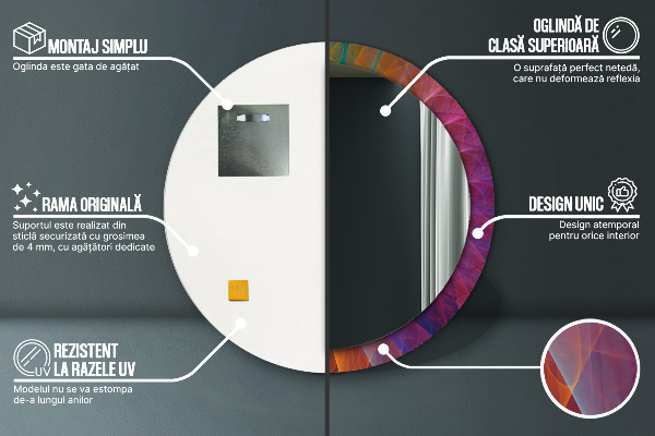 Miroir rond cadre avec impression Spirale hypnotique