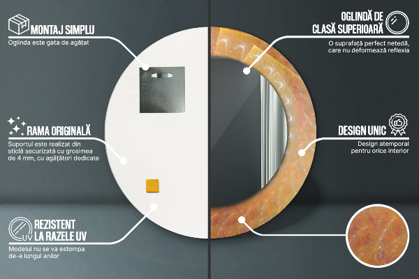 Miroir rond cadre avec impression Abstraction en spirale