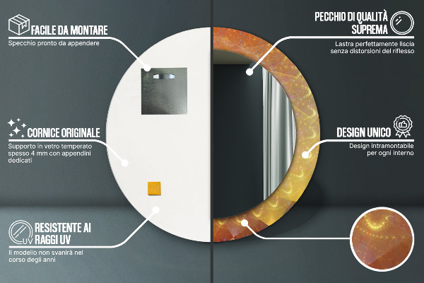 Miroir rond cadre avec impression Abstraction en spirale