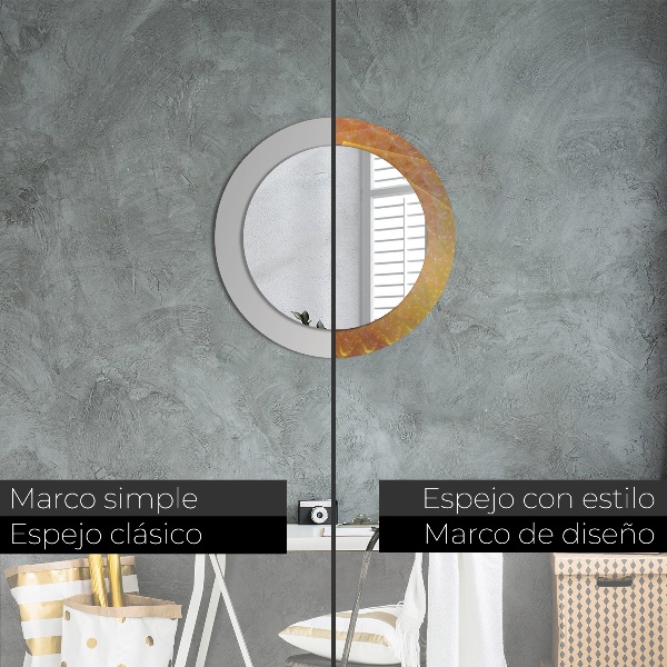 Miroir rond cadre avec impression Abstraction en spirale