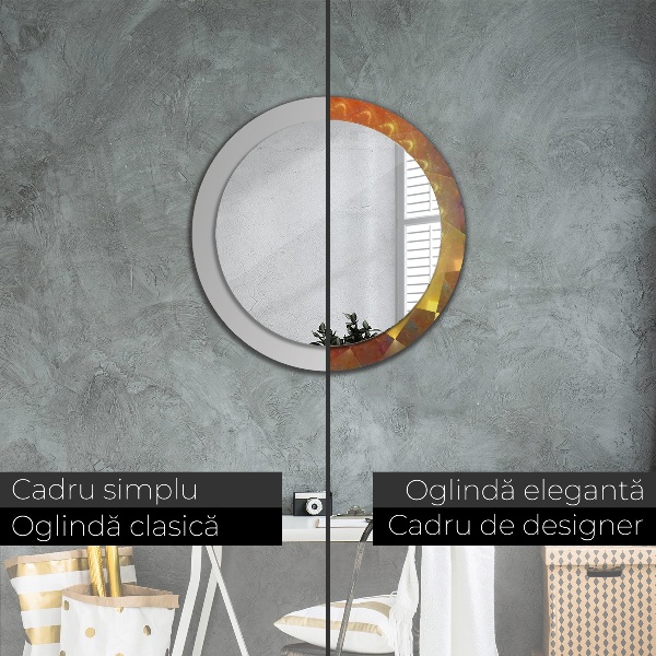 Miroir rond cadre avec impression Abstraction en spirale