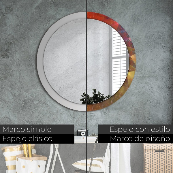 Miroir rond cadre avec impression Abstraction en spirale