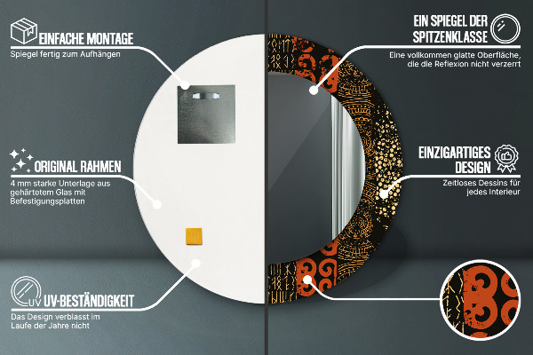 Miroir rond cadre avec impression Modèle abstrait grunge