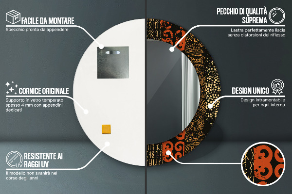 Miroir rond cadre avec impression Modèle abstrait grunge