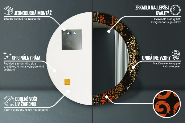 Miroir rond cadre avec impression Modèle abstrait grunge