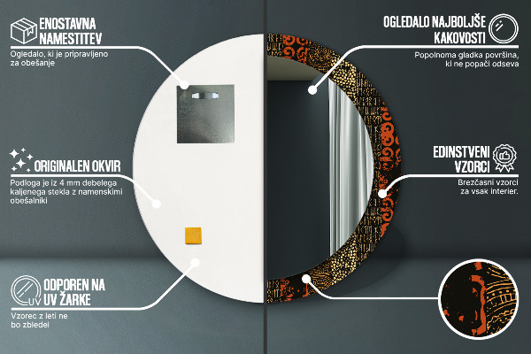 Miroir rond cadre avec impression Modèle abstrait grunge