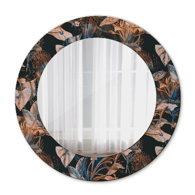Miroir rond cadre avec impression Feuilles tropicales sombres