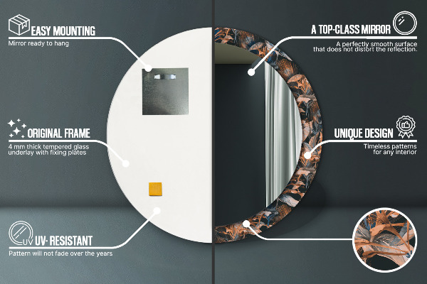 Miroir rond cadre avec impression Feuilles tropicales sombres