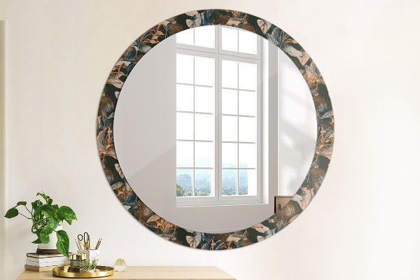 Miroir rond cadre avec impression Feuilles tropicales sombres