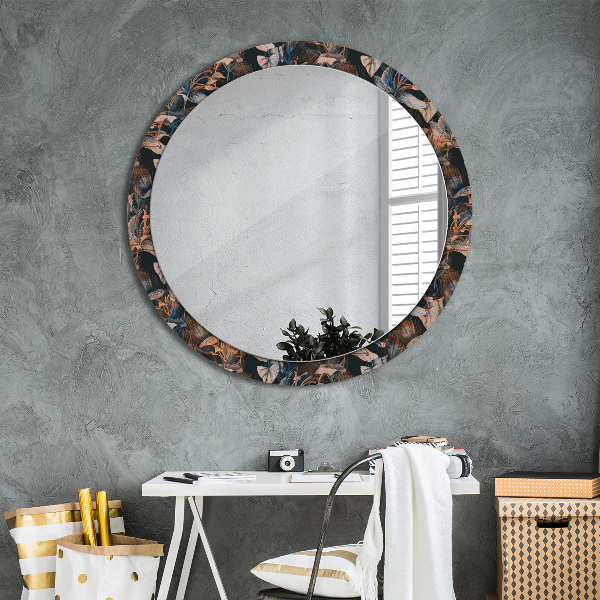 Miroir rond cadre avec impression Feuilles tropicales sombres