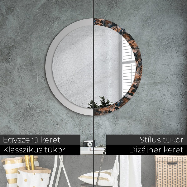 Miroir rond cadre avec impression Feuilles tropicales sombres