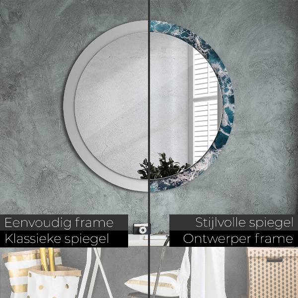 Miroir rond cadre avec impression Mer turbulente