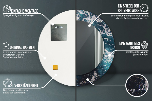 Miroir rond cadre avec impression Mer turbulente
