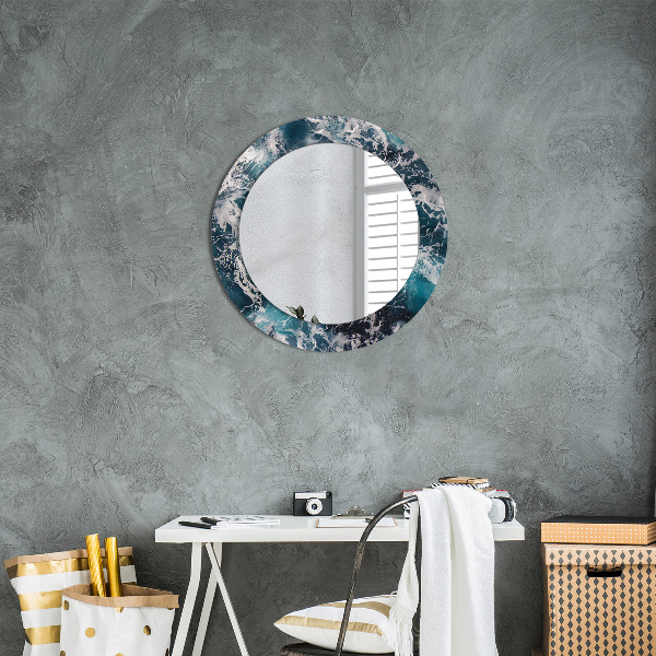 Miroir rond cadre avec impression Mer turbulente