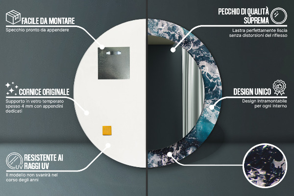 Miroir rond cadre avec impression Mer turbulente