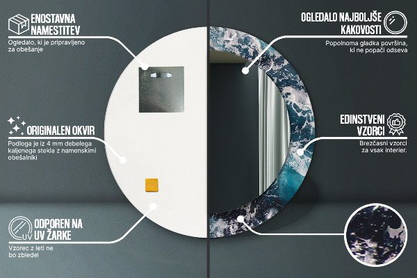 Miroir rond cadre avec impression Mer turbulente