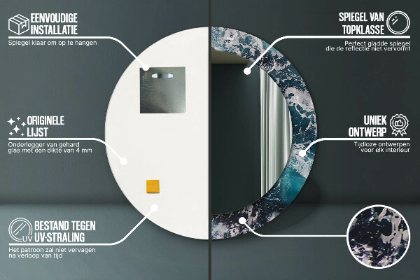 Miroir rond cadre avec impression Mer turbulente