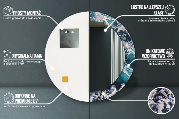 Miroir rond cadre avec impression Mer turbulente