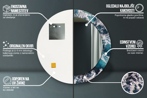 Miroir rond cadre avec impression Mer turbulente