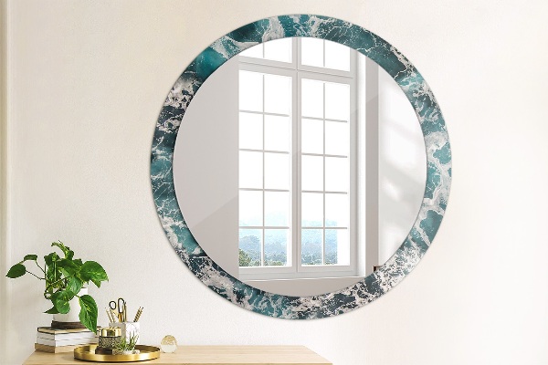 Miroir rond cadre avec impression Mer turbulente