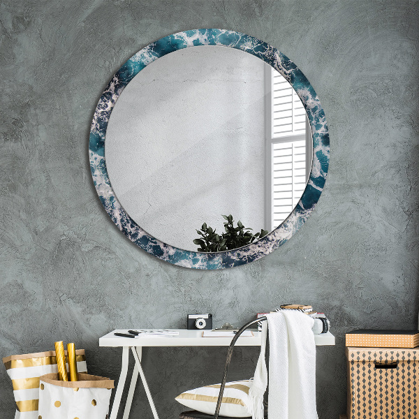 Miroir rond cadre avec impression Mer turbulente