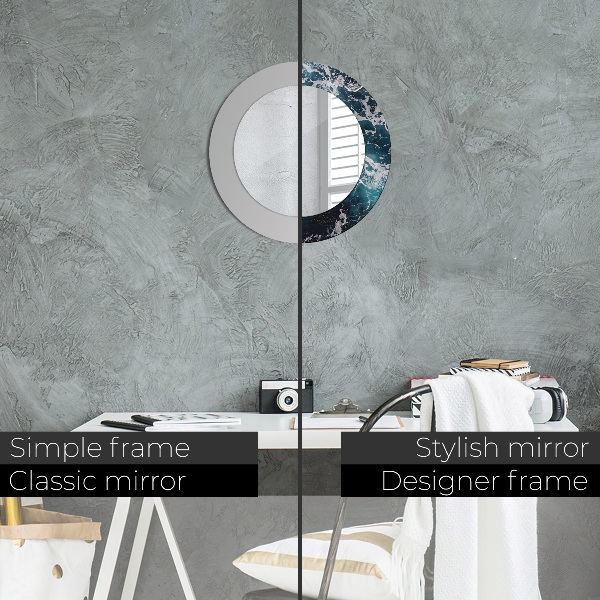 Miroir rond cadre avec impression Mer turbulente