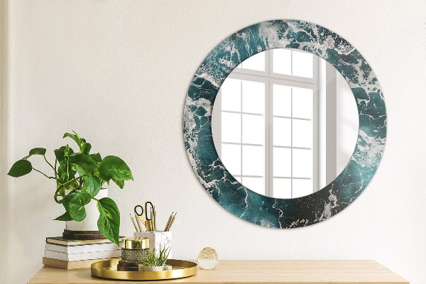 Miroir rond cadre avec impression Mer turbulente