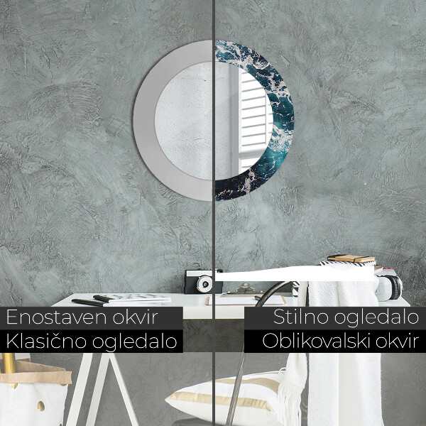 Miroir rond cadre avec impression Mer turbulente