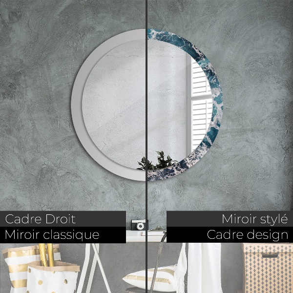 Miroir rond cadre avec impression Mer turbulente