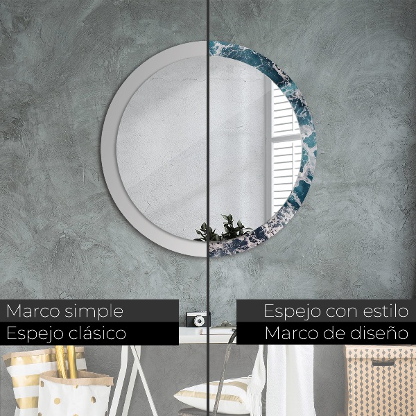 Miroir rond cadre avec impression Mer turbulente