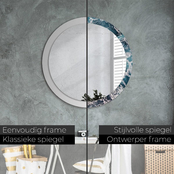 Miroir rond cadre avec impression Mer turbulente