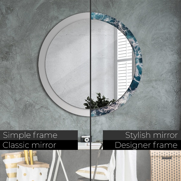 Miroir rond cadre avec impression Mer turbulente