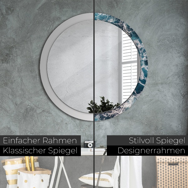 Miroir rond cadre avec impression Mer turbulente