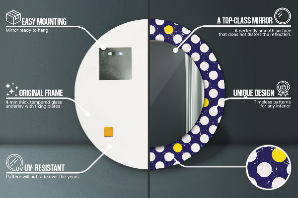 Miroir rond cadre avec impression Points rétro