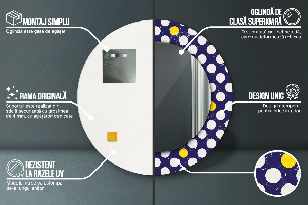 Miroir rond cadre avec impression Points rétro