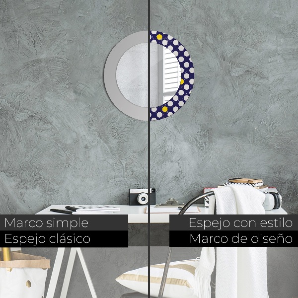 Miroir rond cadre avec impression Points rétro