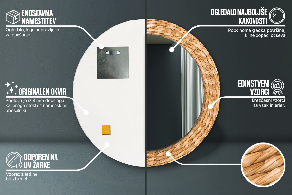 Miroir rond cadre avec impression Texture de roseau