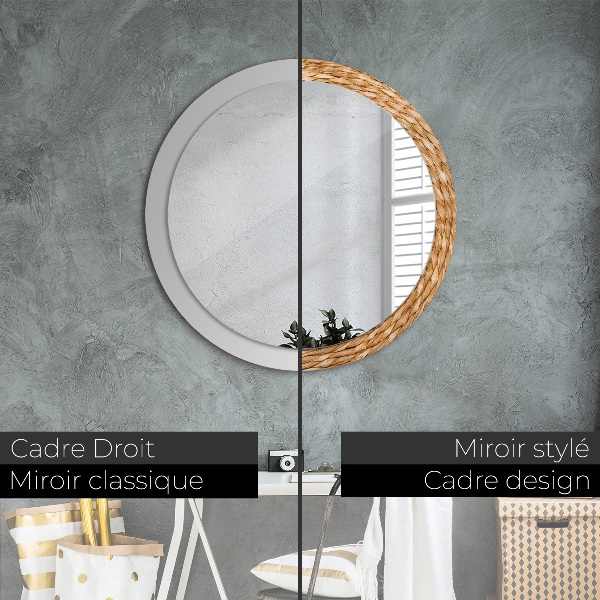 Miroir rond cadre avec impression Texture de roseau