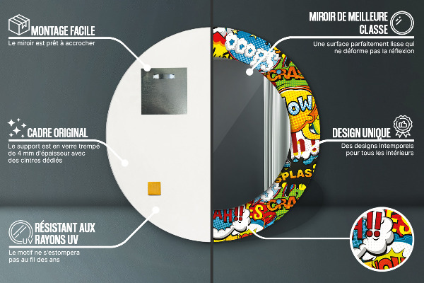 Miroir rond cadre avec impression Modèle de style comique
