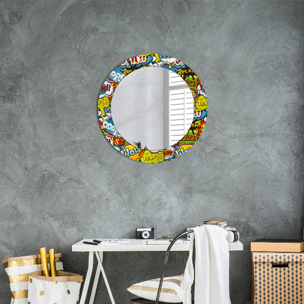 Miroir rond cadre avec impression Modèle de style comique