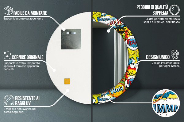 Miroir rond cadre avec impression Modèle de style comique