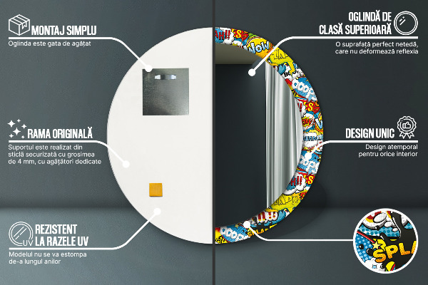 Miroir rond cadre avec impression Modèle de style comique