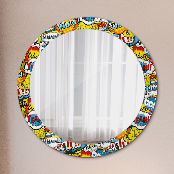 Miroir rond cadre avec impression Modèle de style comique