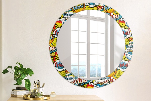 Miroir rond cadre avec impression Modèle de style comique
