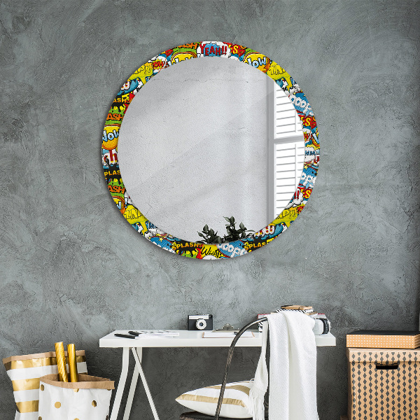 Miroir rond cadre avec impression Modèle de style comique